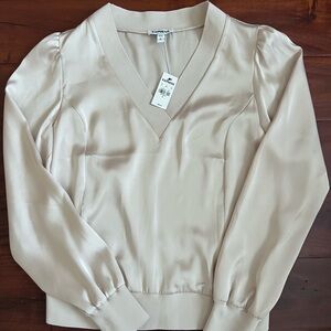 Express Cream Satin V-Neck Blouse